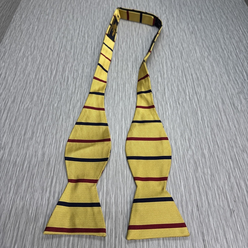 Brooks Brothers Yellow Blue Red Striped Silk Self Tie Bow‎ Tie Makers USA